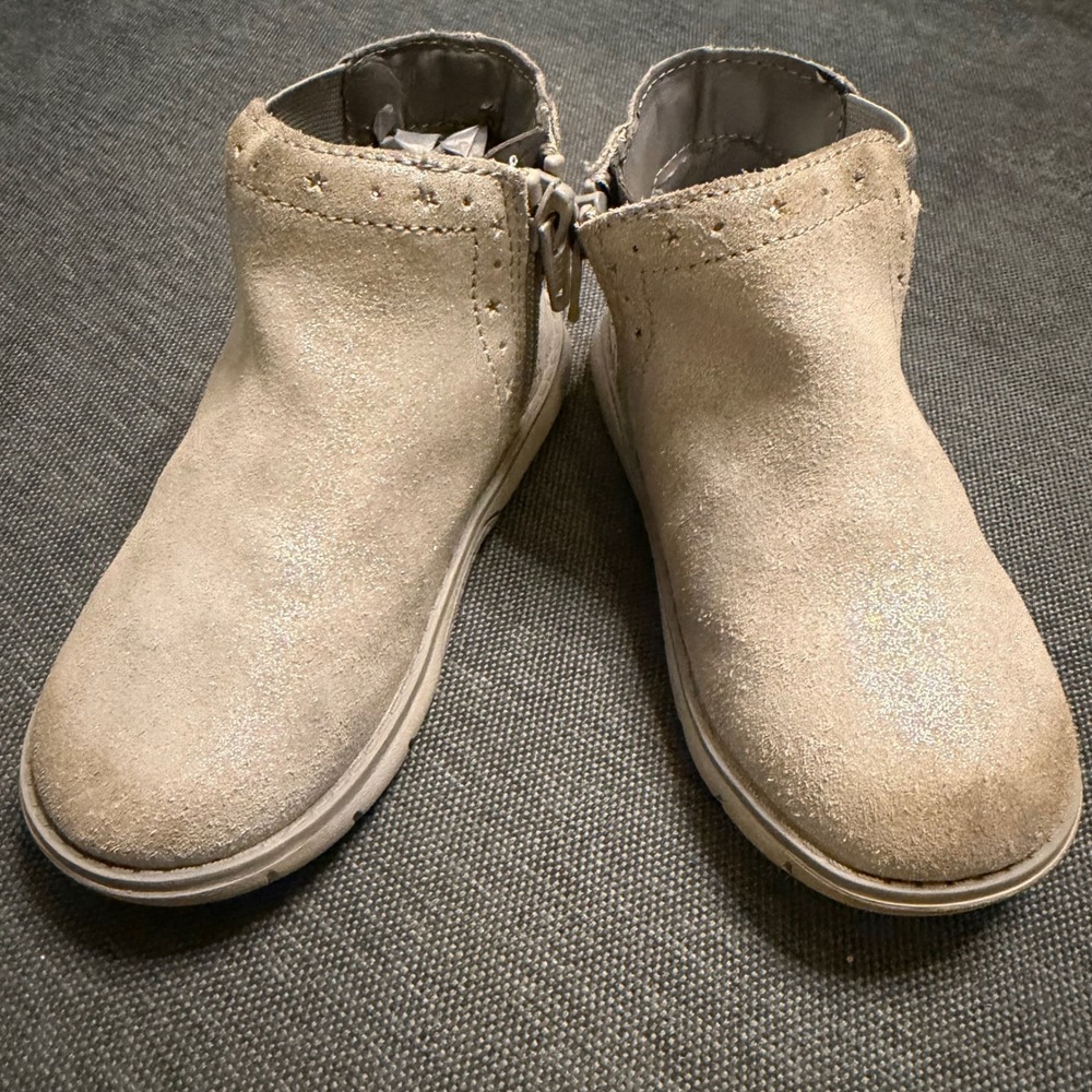 Stride Rite SRT Agnes Silver Shimmer Star Ankle Boots Toddler Girls Size 8M
